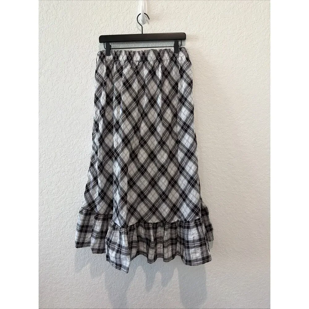 Sincerely Jules NWT Asymmetrical Hem Ruffle Plaid Witchy Goth Skirt Large